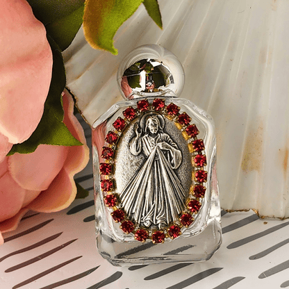 Small Holy Water Bottle Divine Mercy With Red Crystals Water Font Contreras Religious Art