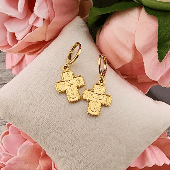 Small Post Hoop Earring With Four Way Cross Earrings Weisinger Designs