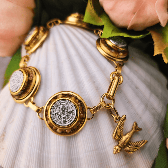 St. Benedict Classic Link Bracelet Silver St. Benedict Medals Bracelets Mustard Seed Jewelry
