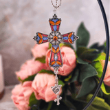Stained Glass Cross Car Charm Pink Orange Blue Car Accessory Ganz