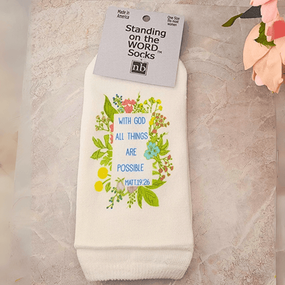 Standing on the Word Ladies' Socks Matthew 19:26 With God All Things Are Possible Socks Standing on the WORD