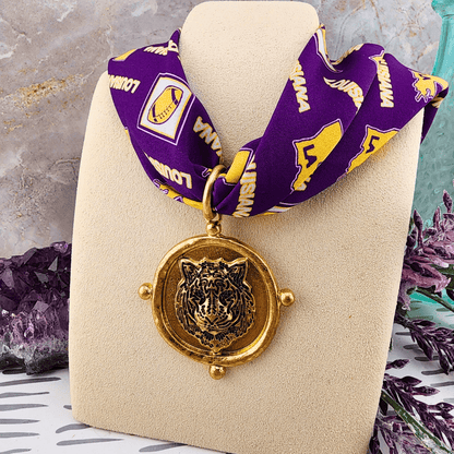 Sister Dulce Gift Shop, Catholic Store, Religious Store, LSU Scarf Necklace, Tiger Pendant Scarf Necklace