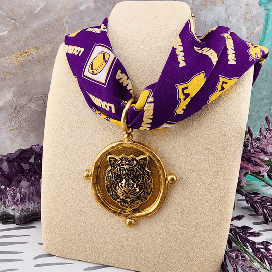 Sister Dulce Gift Shop, Catholic Store, Religious Store, LSU Scarf Necklace, Tiger Pendant Scarf Necklace
