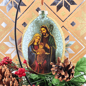 Vintage Blue Holy Family Glass Ornament Ornament d. stevens