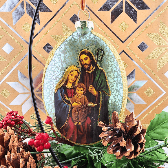 Vintage Blue Holy Family Glass Ornament Ornament d. stevens