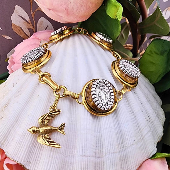 Two Toned Miraculous Medals Link Bracelet