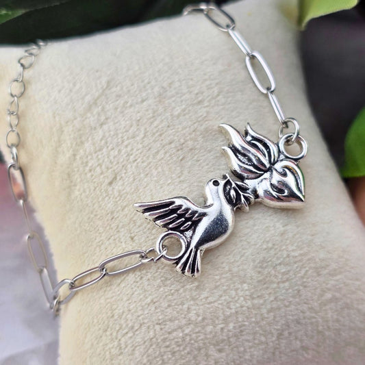 holy spirit and sacred heart chain bracelet, sister dulce, shepherds staff
