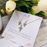 Jeweled Cross Necklace And Earrings Set