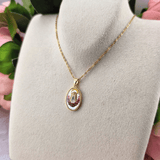 gold mary, holy mother, pink roses, jewelry, necklace, sister dulce
