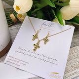 Jeweled Cross Necklace And Earrings Set