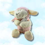 Plush toy lamb with a pink bow, praying lamb, sister dulce
