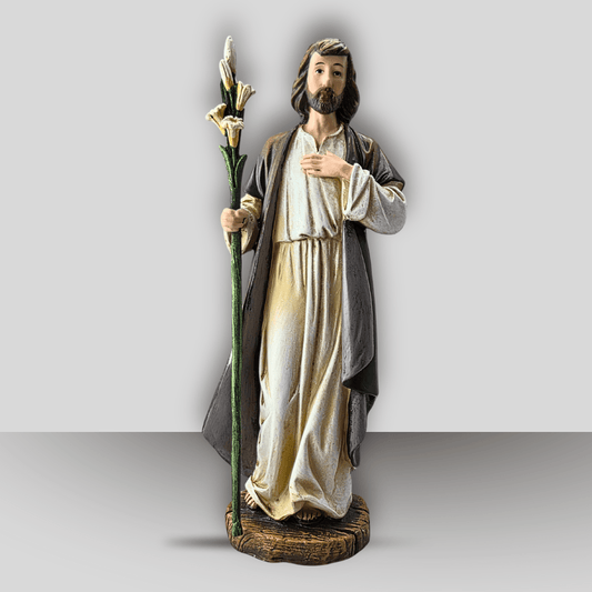 st joseph with lilies statue, sister dulce, shepherds staff