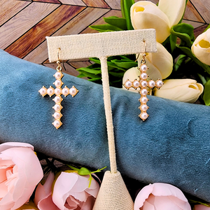 Sister Dulce Gift Shop, Catholic Store, Religious Store, Catholic Earrings, Religious Earrings, Cross Earrings, Pearl Cross Earrings