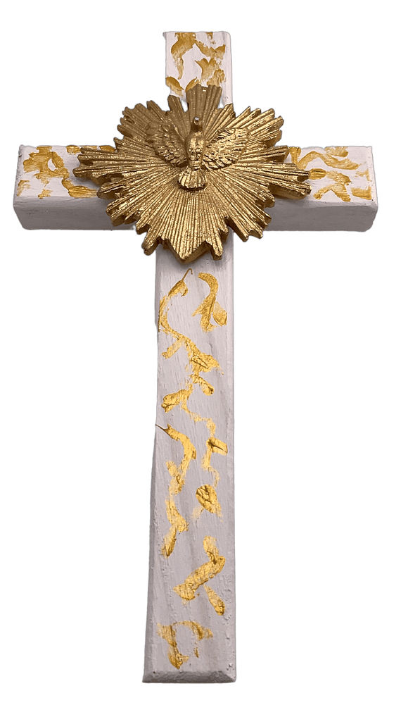 White and Gold Wooden Crosses With Intaglios Holy Spirit Artwork Sacred Treasures