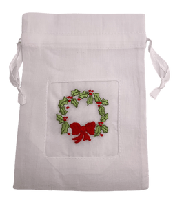 White Christmas Wreath Pouch Gift DZ Linens