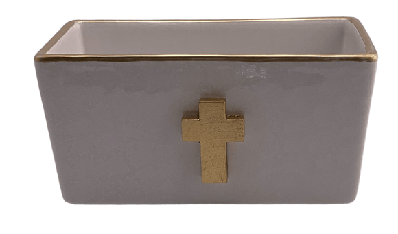 White Porcelain ContainerWith Gold Cross home accessories 49th and Main