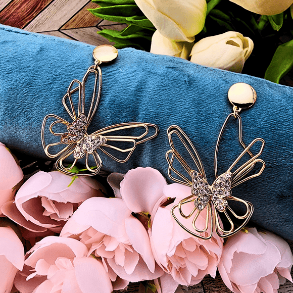 Wire Butterfly Earrings With Crystal Accent Earrings Golden Stella