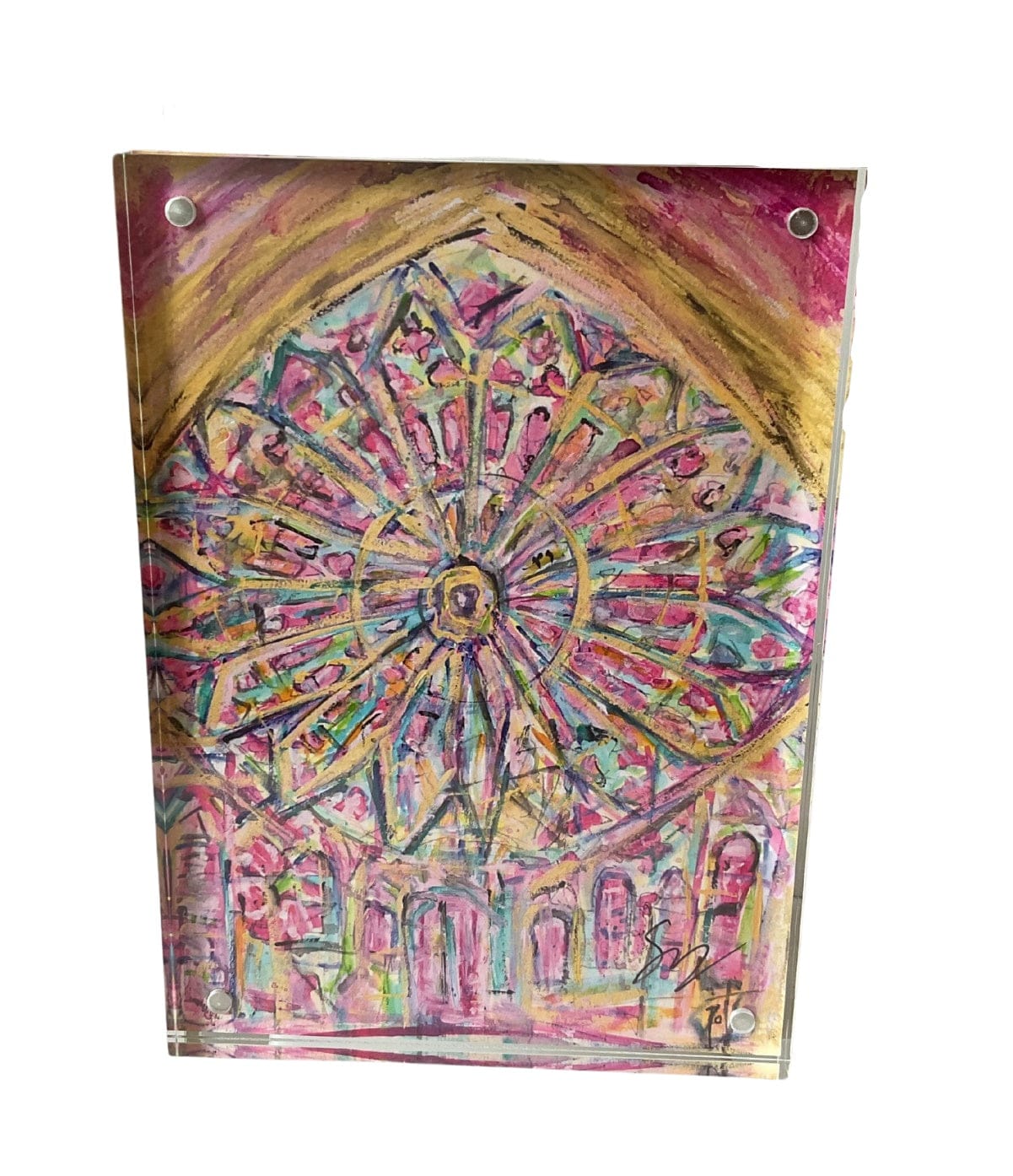 Acrylic Frame with Images of Original Paintings Stained Glass Art Prayers on the Side