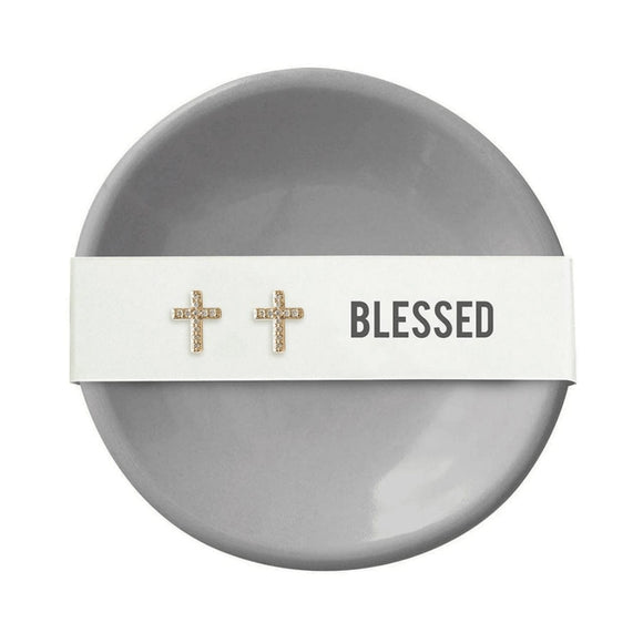 Assorted Earrings and Tray Gray Tray with Cross Earrings - Blessed Earrings, Sister Dulce Gift Shop, Catholic Store,