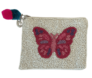 Beaded Orange, Blue or Fuchsia Butterfly Coin Pouch Golden Stella