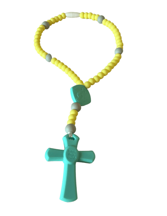 Beads of Grace Teething Rosary - Robin Egg, Yellow and Lt Gray Baby Gifts Little Flower