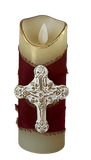 Burgundy Flameless Candles Crucifix in White - 5.5" Candles Sacred Treasures