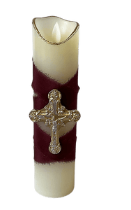 Burgundy Holy Family Flameless Candles Holy Family - 6" Candles Sacred Treasures