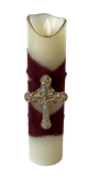 Burgundy Holy Family Flameless Candles Crucifix - 5.5-6" Candles Sacred Treasures
