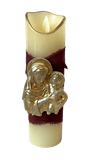 Burgundy Holy Family Flameless Candles Madonna and Child - 7" Candles Sacred Treasures