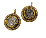 Classic Round Mixed Metal Coin Gold Cross Earrings Earrings, Sister Dulce Gift Shop, Catholic Jewelry