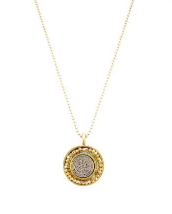Classic Round Mixed Metal Coin Gold Cross Necklace Necklaces, Sister Dulce Gift Shop, Catholic Store,