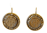 Classic Round Mixed Metal Coin St. Benedict Cross Earrings Gold Earings Mustard Seed Jewelry