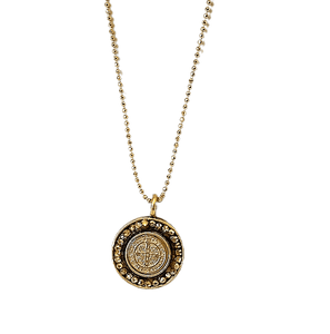 Classic Round Mixed Metal Coin Gold Cross Necklace Necklaces, Sister Dulce Gift Shop, Catholic Store,