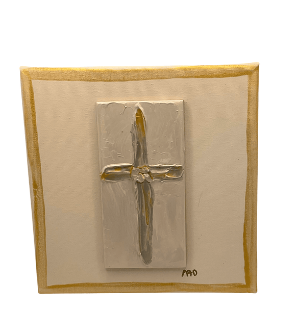 Cross on Tile Canvas with Glass in Center Long Tile Art Amanda DeLaughter