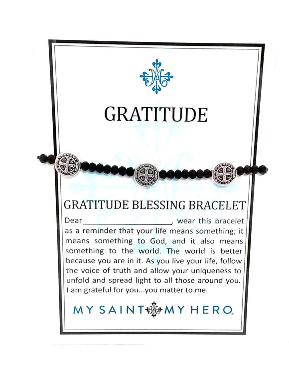 Crystal Gratitude Blessing Bracelet Silver and Black Bracelet My Saint My Hero