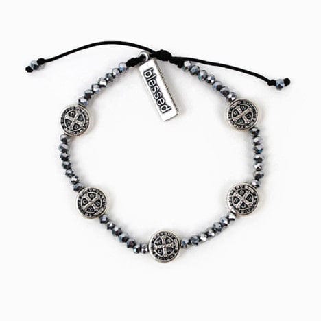 Crystal Gratitude Blessing Bracelet Slate and Silver Bracelet My Saint My Hero