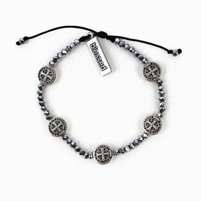 Crystal Gratitude Blessing Bracelet Slate and Silver Bracelet My Saint My Hero
