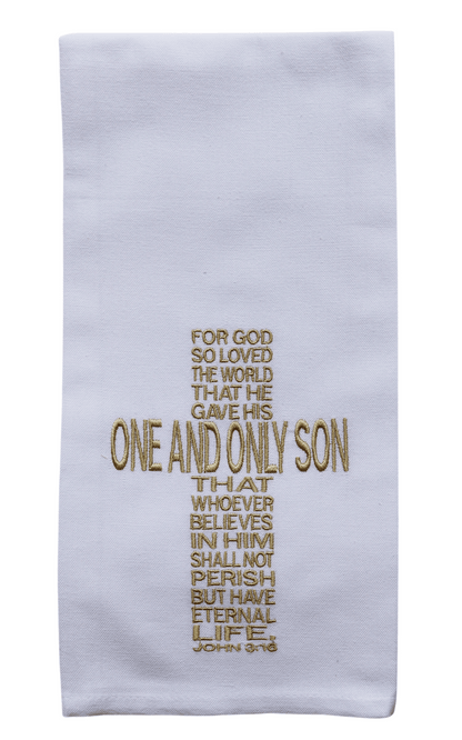 Embroidered Kitchen Tea Towels John 3:16 Christmas , Sister Dulce Gift Shop, Catholic Store, Religious Store, Catholic Christmas, Religious Christmas, 
