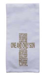Embroidered Kitchen Tea Towels I can do all things through Christ which strengthens me Christmas Hanging By A Thread
