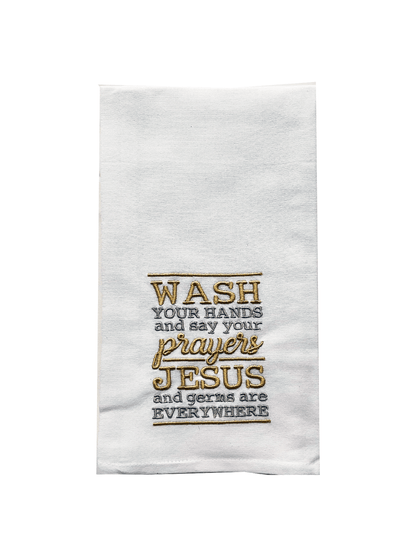 Embroidered Kitchen Tea Towels Wash Your Hands and say your Prayers Christmas , Sister Dulce Gift Shop, Catholic Store, Religious Store, Catholic Christmas, Religious Christmas, 