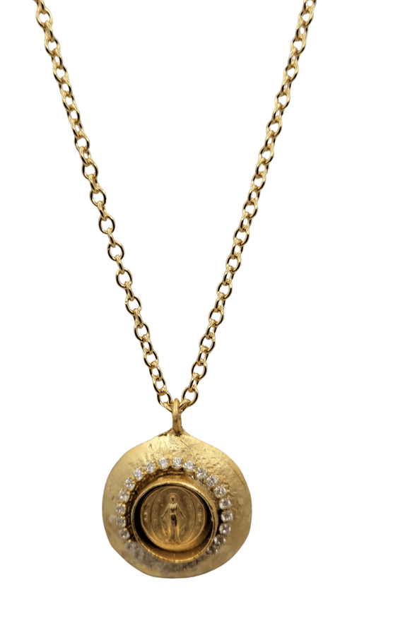 Gold Disc Necklace With Miraculous Medal Necklace Weisinger Designs