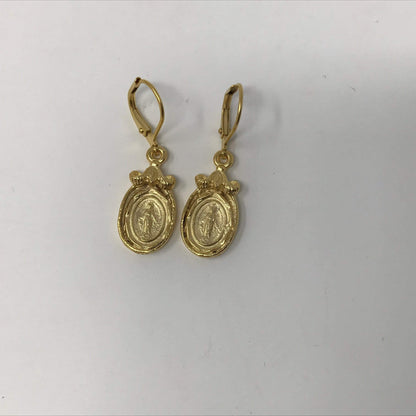 Gold Miraculous Medal (Oval Shaped) dangle earrings Earrings Weisinger Designs