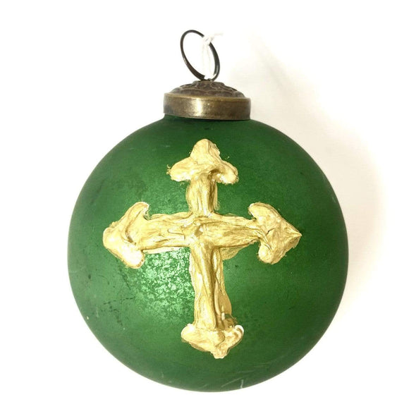 Hand-Painted Green Ball Ornament Cross Ornament Raz Imports