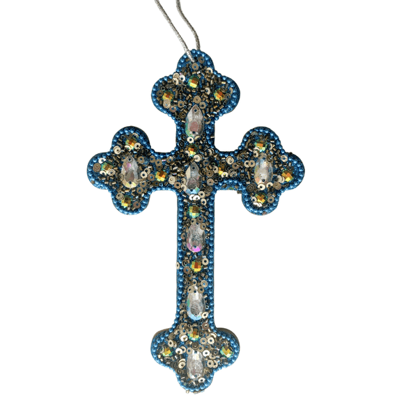 Jeweled Cross Ornament Blue Cypress Springs Gift Shop, cypress gift shop, Sister Dulce gift shop, shpeherd's staff gift shop, csmpc.com, 