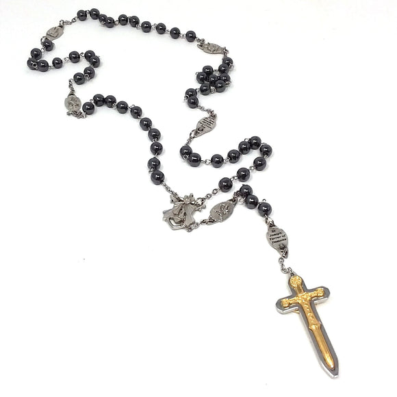 Large Hematite Warrior Rosary Rosaries Called to Knighthood, Inc.