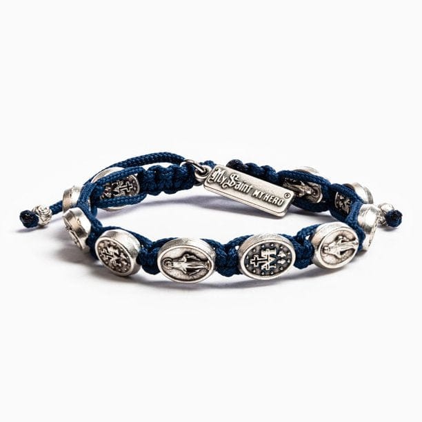 Marian Miraculous Bracelet Navy with Silver Medals Bracelet My Saint My Hero
