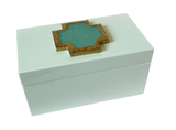 Medium Rectangular White Boxes with Crackle Cross with Gold Trim Blue Trinket Box Southern Avenue
