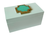 Medium Rectangular White Boxes with Crackle Cross with Gold Trim Light Turquoise Trinket Box Southern Avenue