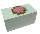 Medium Rectangular White Boxes with Crackle Cross with Gold Trim Medium Pink Trinket Box Southern Avenue