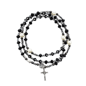 Miracles Rosary Wrap Bracelet - Black/Hematite/Pearl Bracelet My Saint My Hero